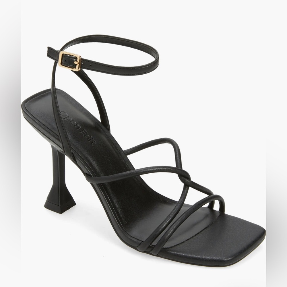 Open Edit Rachel Black Faux Vegan Leather Sandal Heels